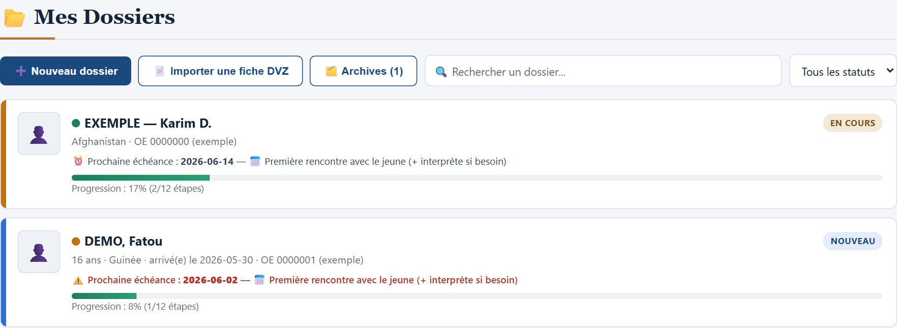 Liste des dossiers