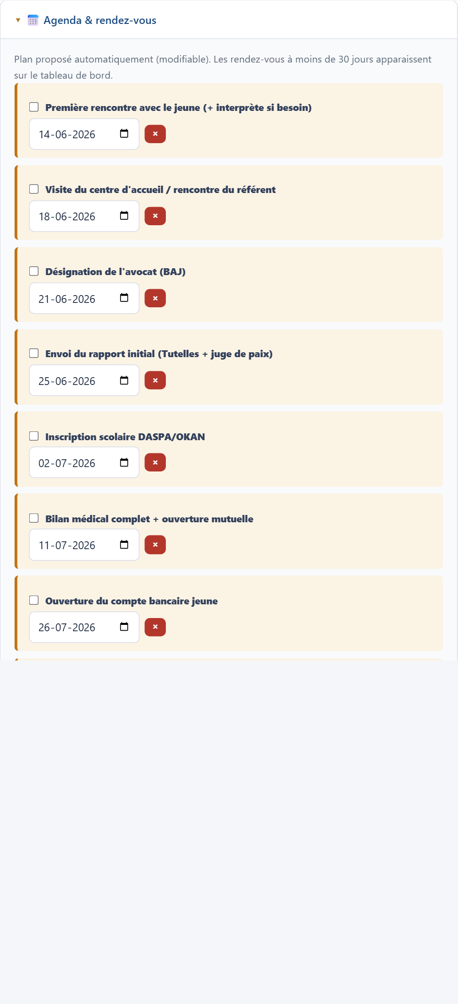 Agenda du dossier