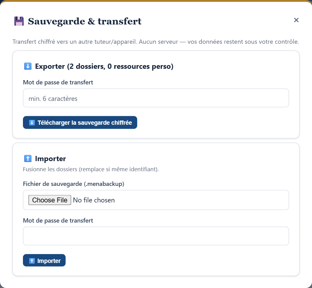 Sauvegarde et transfert
