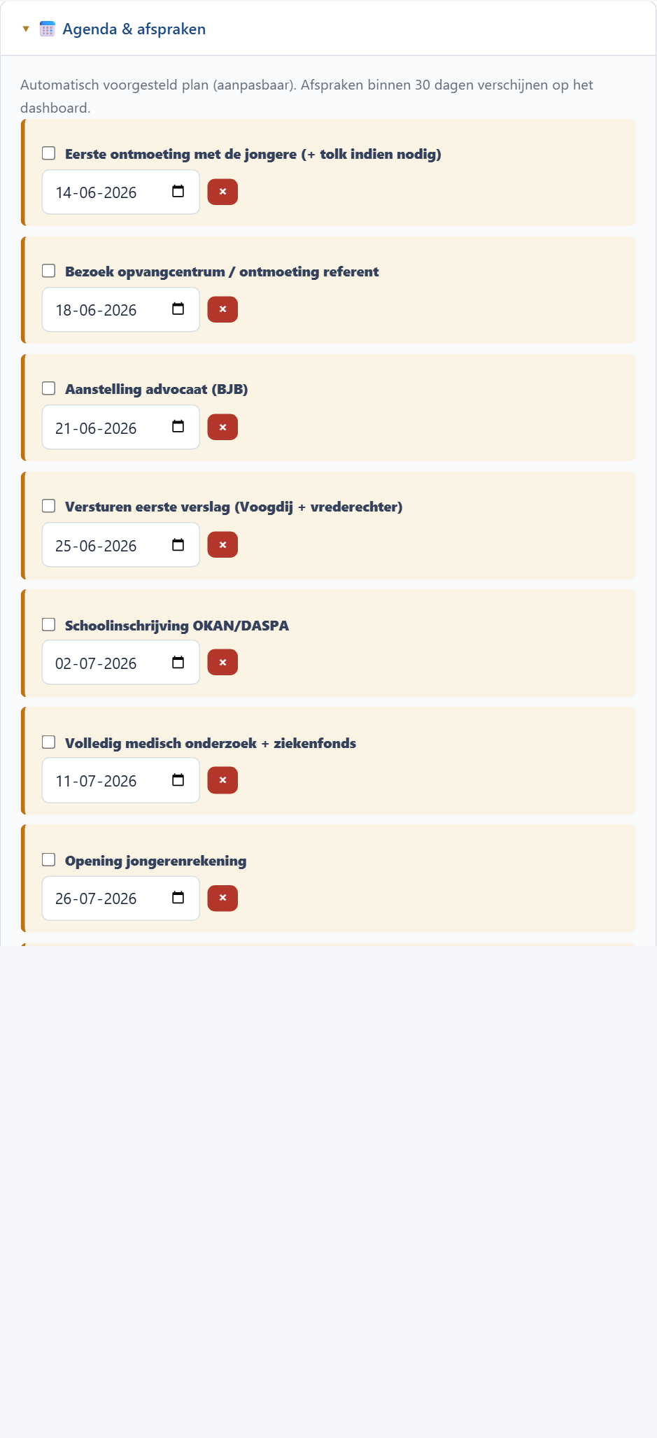 Agenda van het dossier